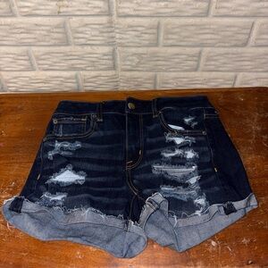 Dark Wash Distressed Denim Shorts American Eagle